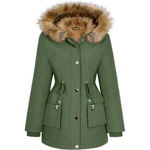 Womens Winter Coat Warm Thicken Puffer Jackets with Fur Hood Fleece Lined Parka